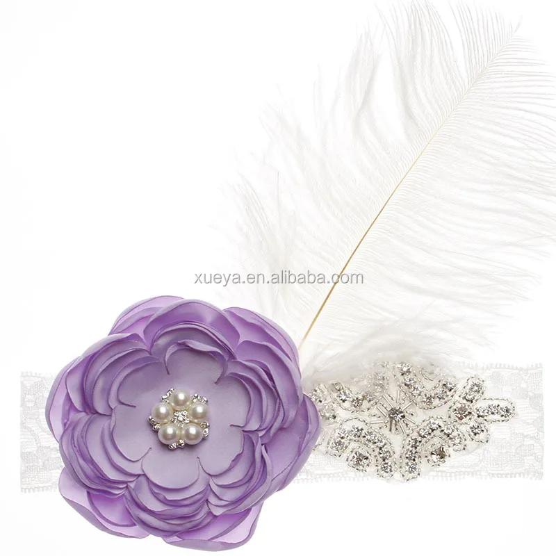 
Well made high quality rhinestone baby girls feather headband 