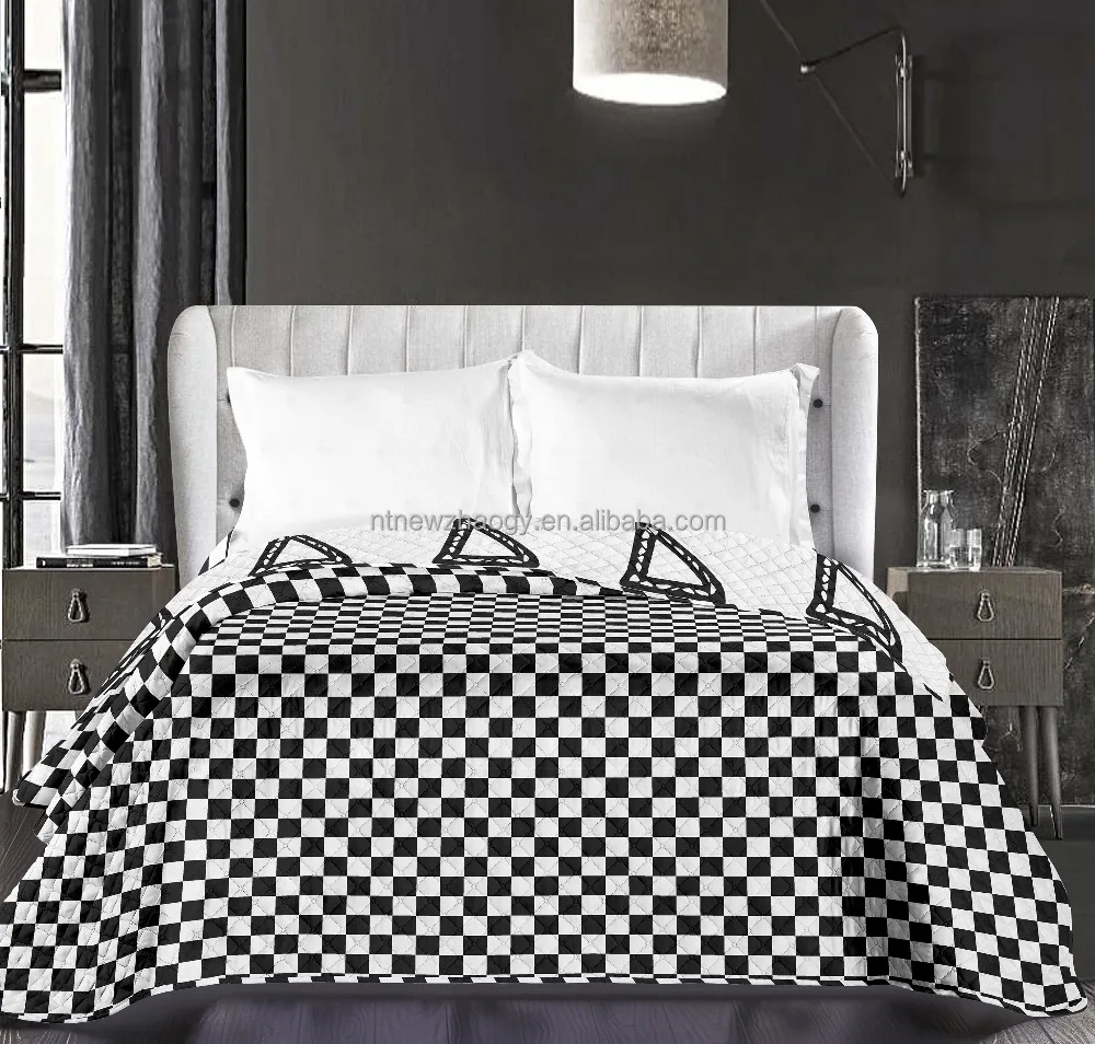 100% microfiber bedspread quilted bedspread black and white