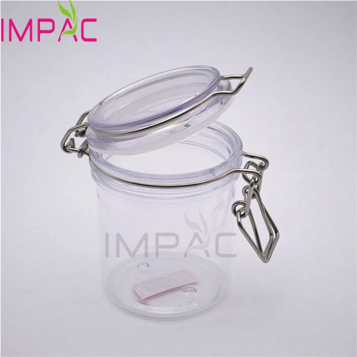 Empty clear airtight seal plastic jars with flip top for storage use