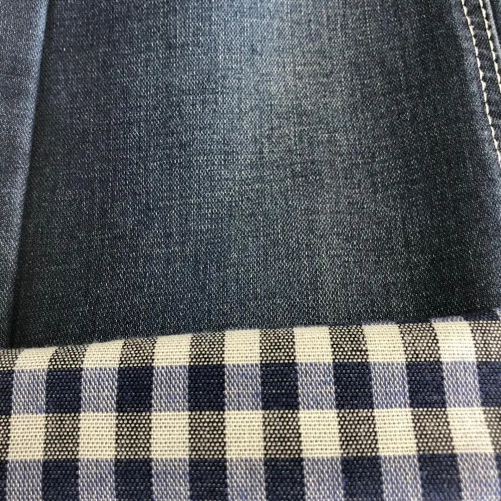 stock lot lycra check jacquard denim fabric mercerizing fresh finish double layer color weft