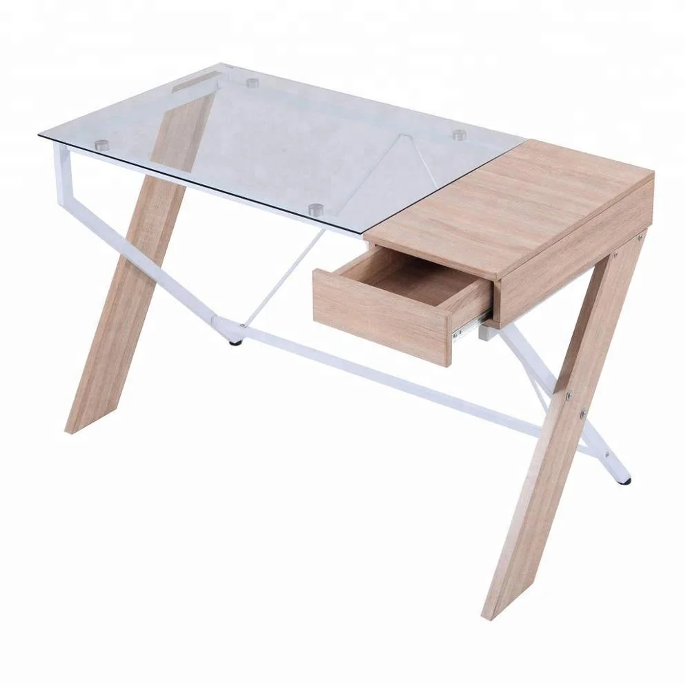 Laptop Computer Desk with drawer Wood /Glass Tabletop for Home Office Work Study Writing Desk Table Modern Computer Workstation