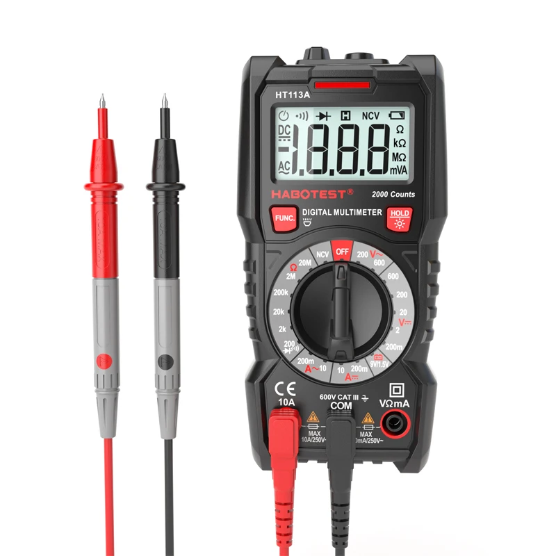 Factory Direct Multimeter 2000 Counts HT113A  600V 10A Voltage Current Resistance Tester
