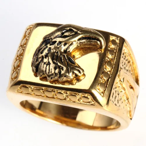 China New Design Luxury 18k Gold Plated Mascot Power Eagle Head Finger Ring for Men