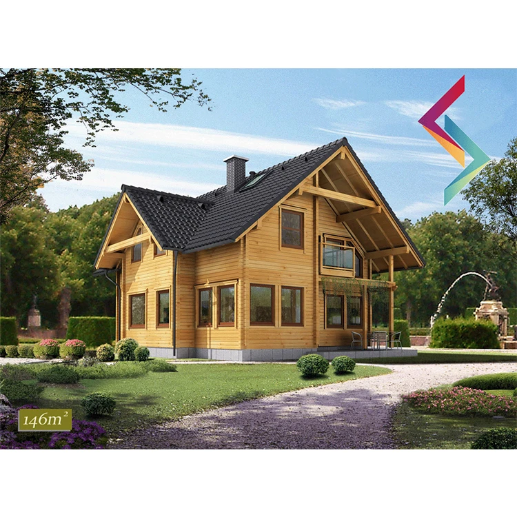 chalet prefabricated 3 bedroom log cabin 2 storey wooden house