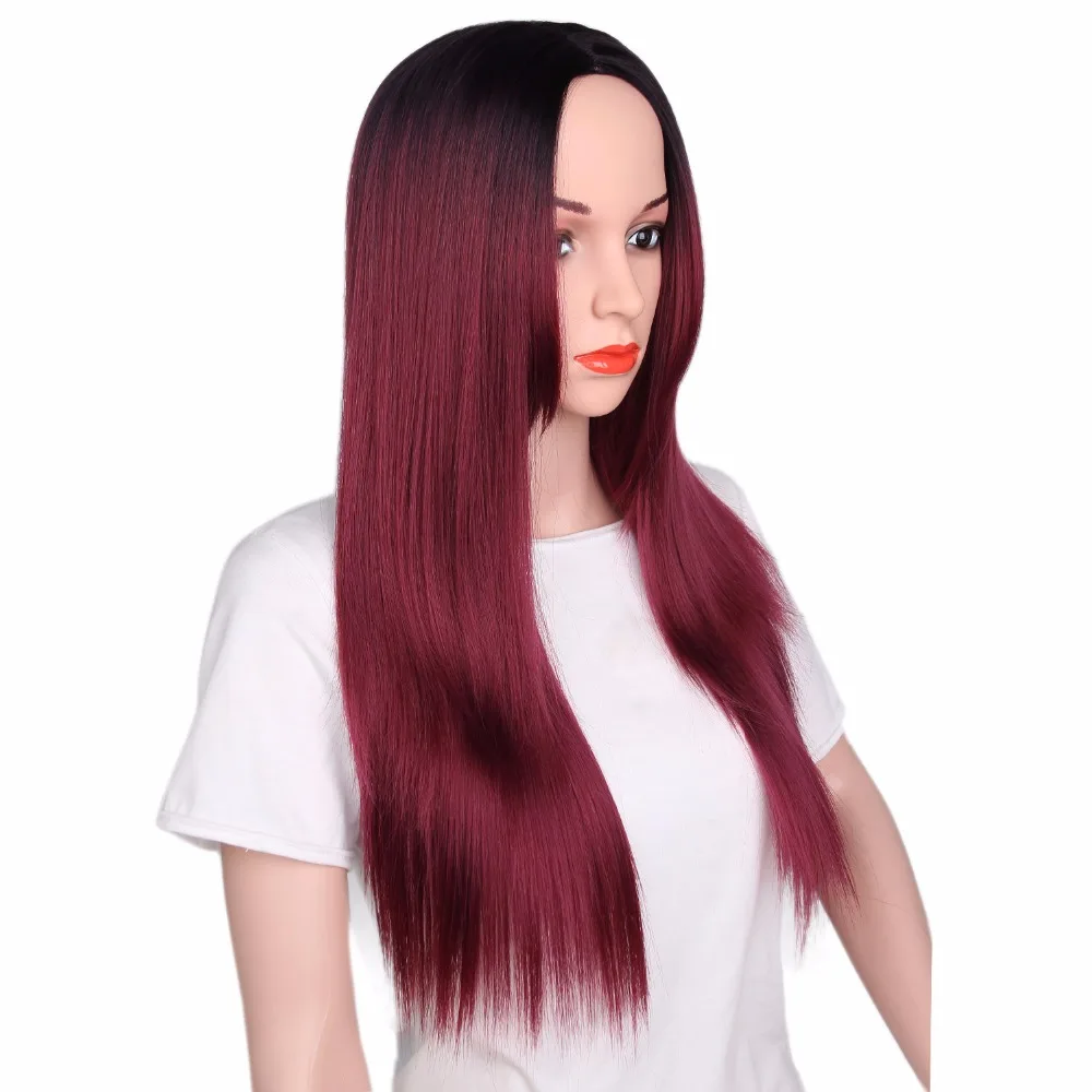 Fast Shipping Long Straight Wig Ombre Red Synthetic Hair Wigs For Black Women