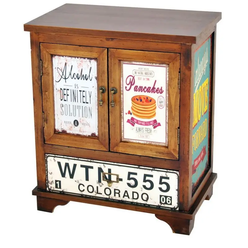 Industrial & vintage Indian solid wood 5 Drawer Living room cabinet with wheels