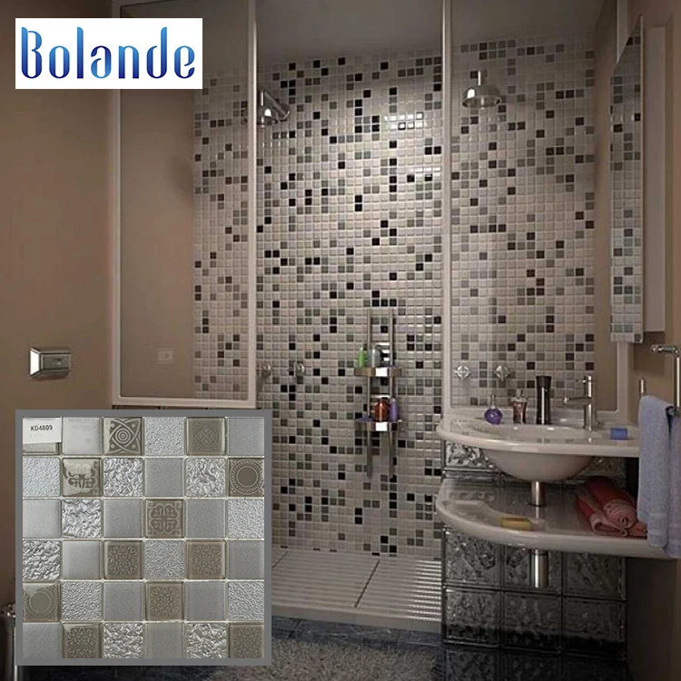 300*300 square mosaic backsplash tiles art design white glass crystal mosaic bathroom wall tile