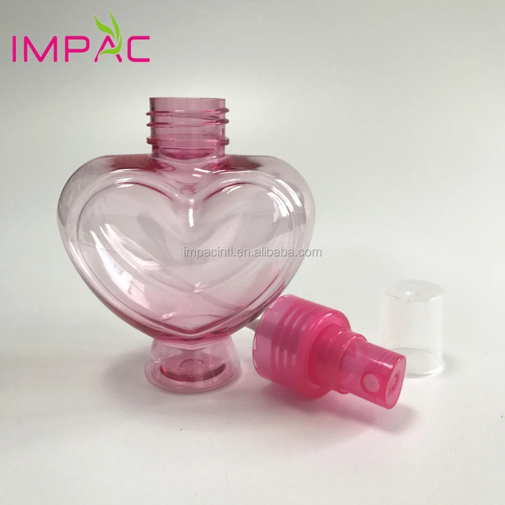 Unique hot pink heart shape PET plastic 120ml spray bottle for perfume