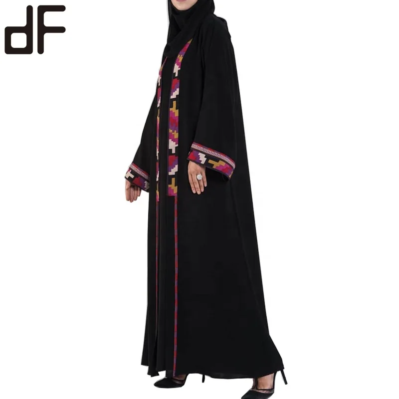 Custom New Abaya Islamic Wholesale Abaya Front Open Kaftan Egyptian Abaya 2023 Stylish Modest Fashion Thobe Glitter Lace Black