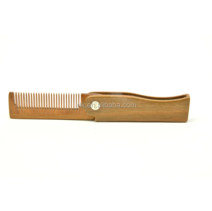 Private Label Sandalwood Folding Comb Custom Logo Wood Handle for Home Hair Beard and Mustache Grooming