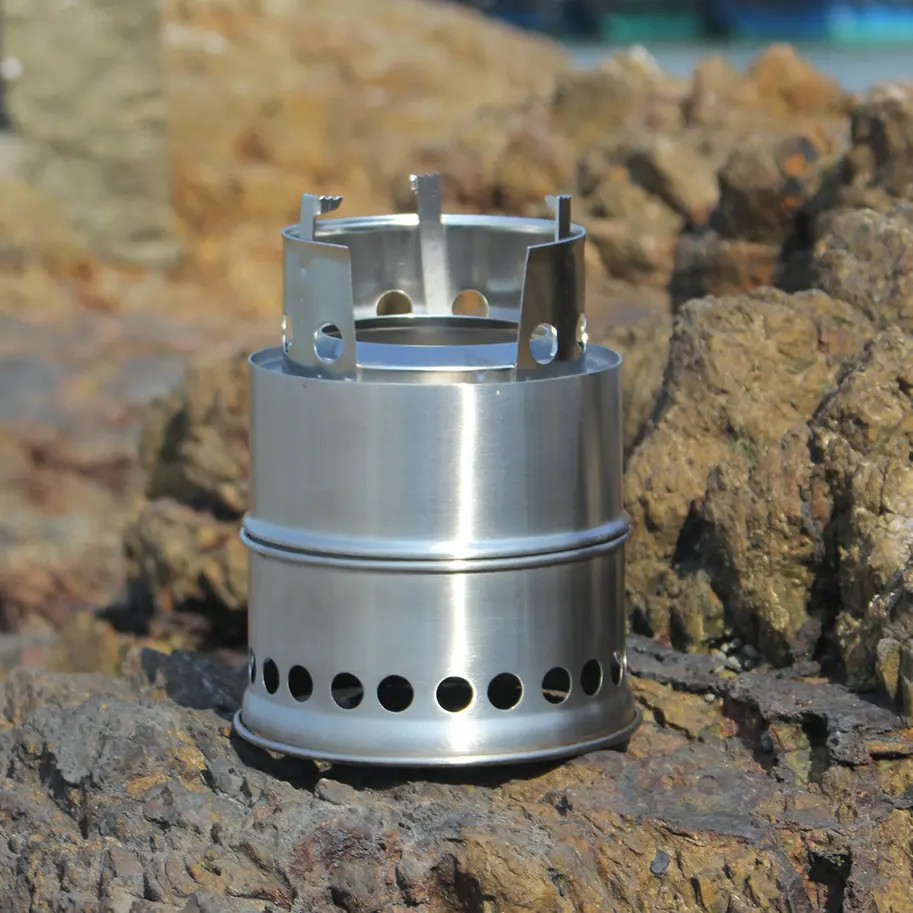 
stainless steel ultralight portable outdoor multi fuel mini fire camping alcohol stove wood stove fro backping 