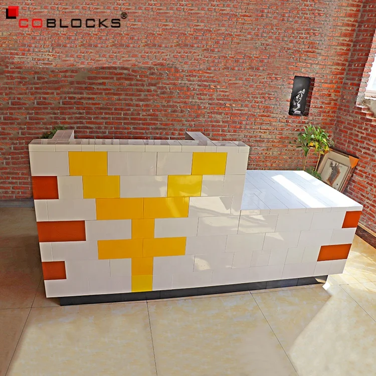 Custom Size Module blocks Reception Desk l shape counter hotel /school used standing white/black modern office reception desk