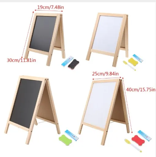 Wooden Tripod Blackboard Double Easel Message Board Whiteboard For Students Children