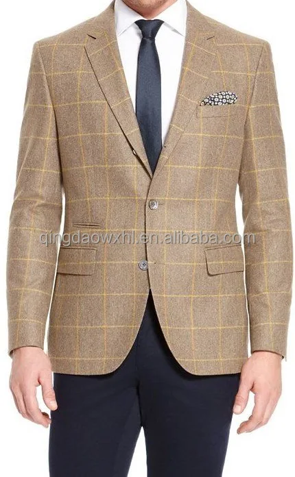 
beige plaid blazer regular fit virgin wool blend custom men suit 