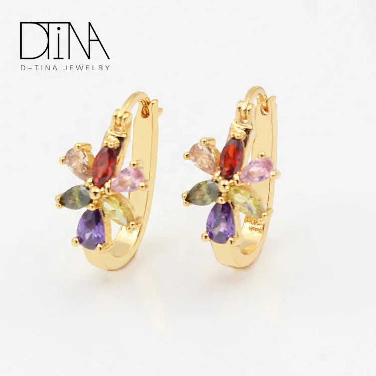 DTINA Gold Plated Cubic Zircon Flower Petals Clear Women Statement Drop Earring