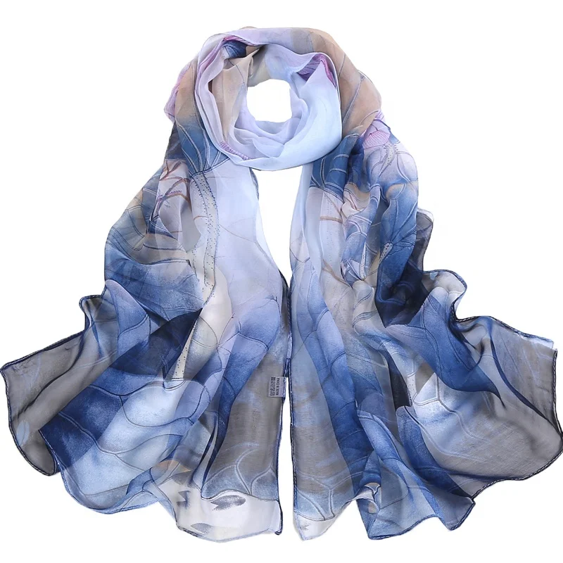 Wholesale Long Spring Summer Autumn Sunscreen Transparent Dyed Color Lotus Thin Italian Silk Beach Towels Shawl Neck Scarf