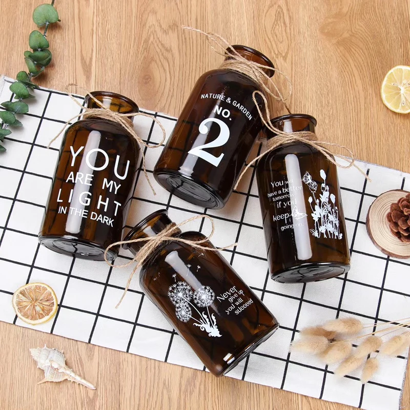 
Amber Reagent Glass Cylinder Glas Vase Flower For Fancy Home Decoration 