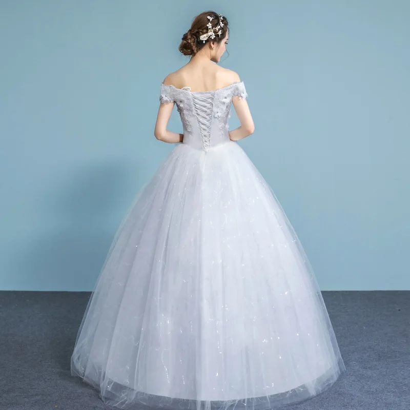 
Korean Styles Dress Off Shoulder Flowers shinny ball gown wedding dress for women 