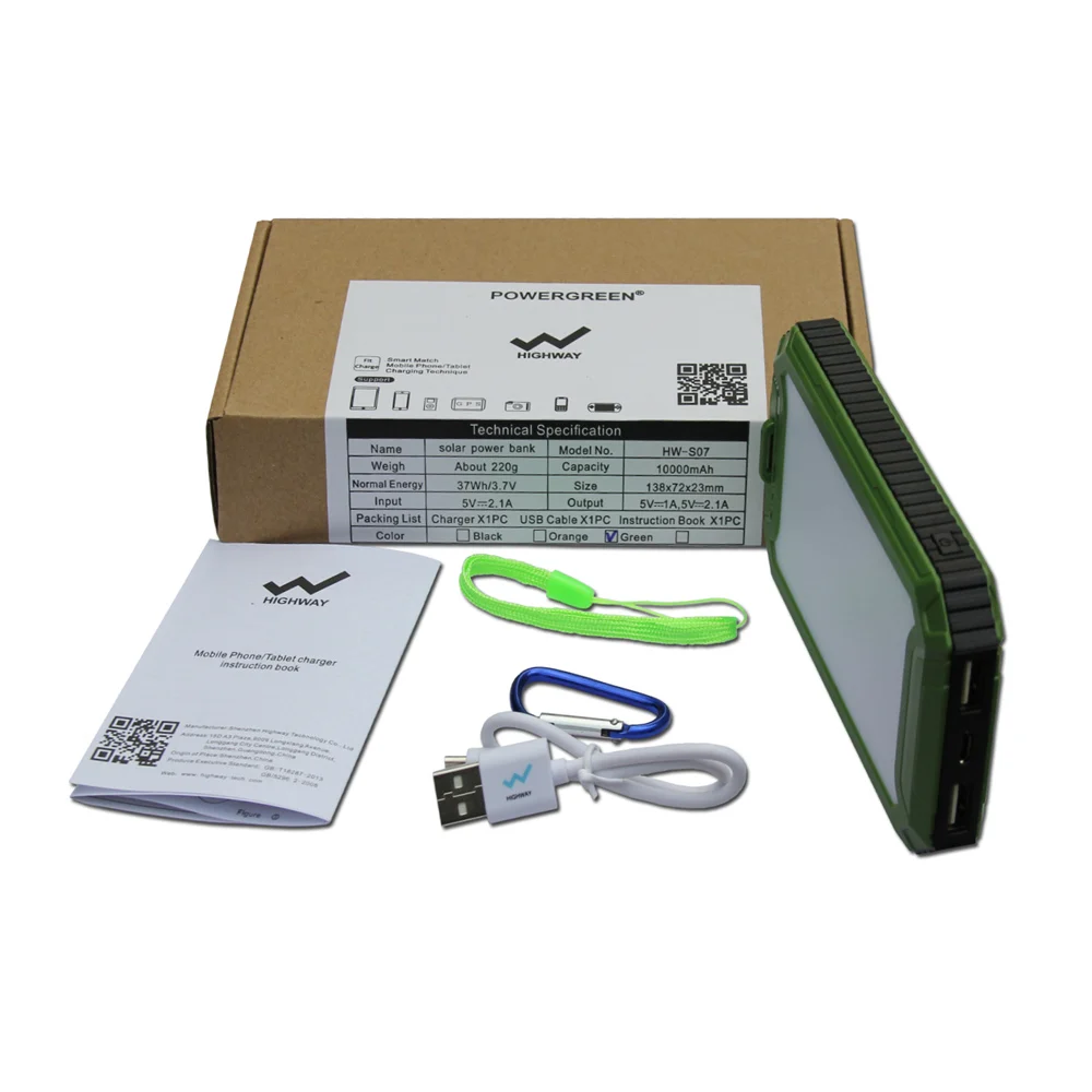 
PowerGreen Lamp Design Solar Power Bank 10000mAh Solar Kit Wallet Charger for Cell Phone 