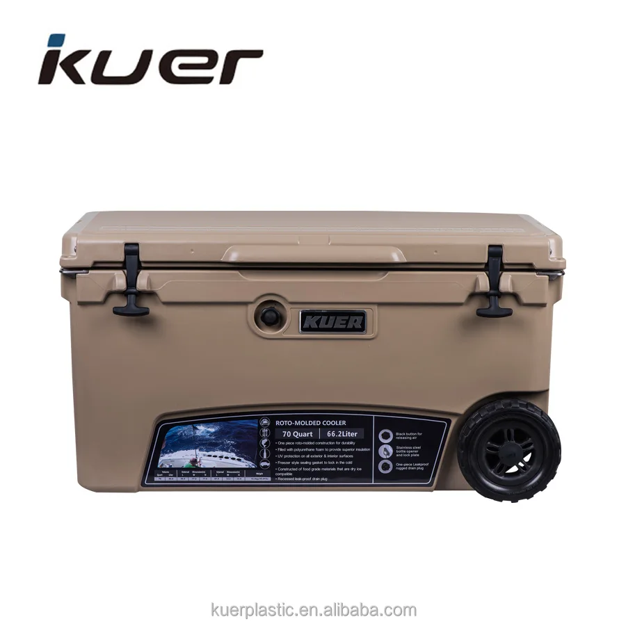 70QT long time outdoor fishing use roto-mold cooler box with wheel