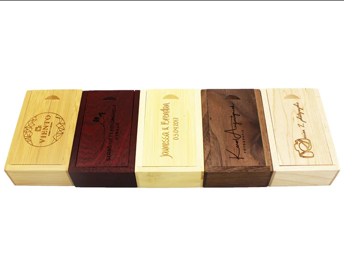 Customer Logo Wooden Usb With Box Usb Flash Drive Memory Stick Pen Drive 4Gb 8Gb 16Gb 32Gb U Disk Wedding Gift