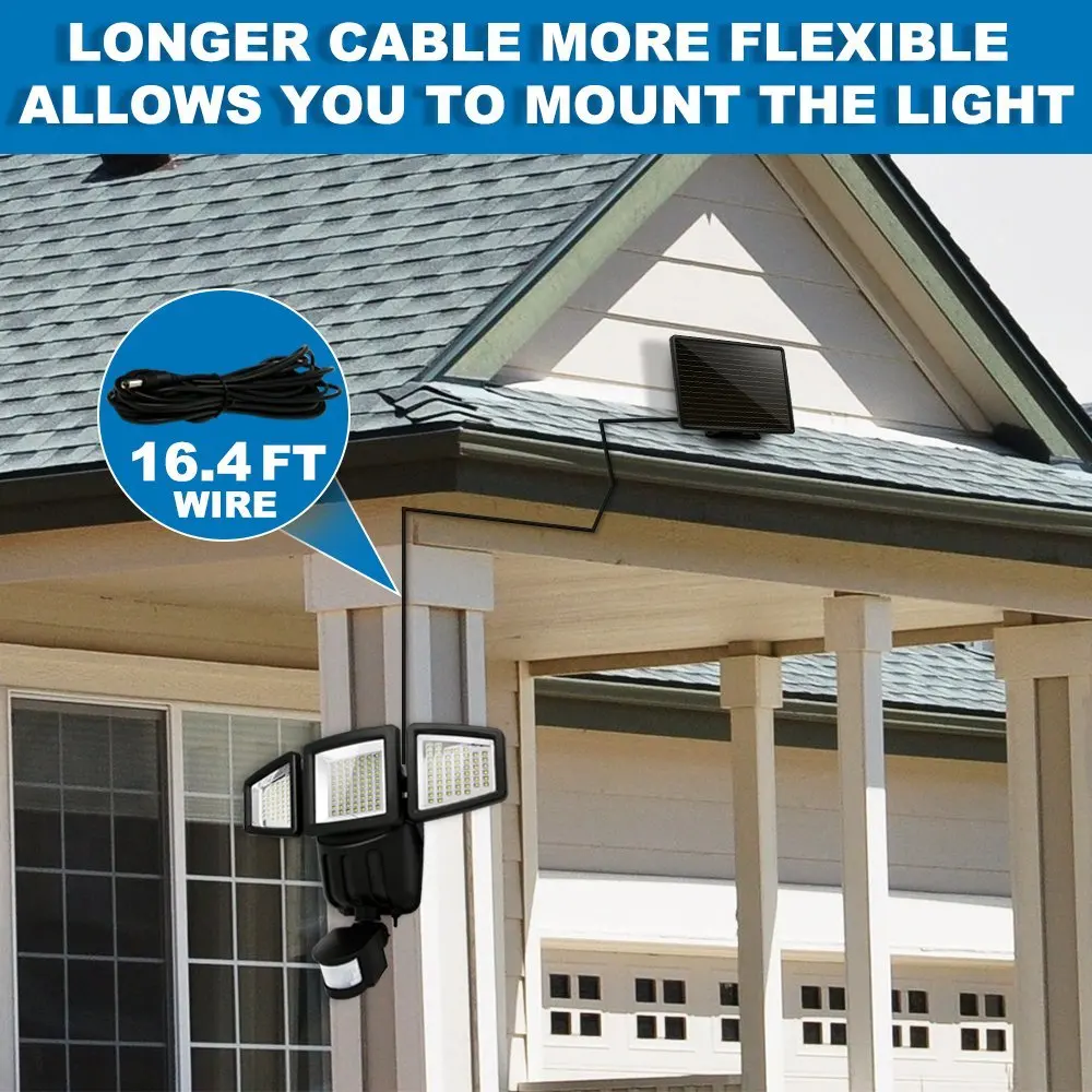 Solar Lights Motion Sensor 188 LED 1000 Lumens Outdoor Sensor Light Weatherproof Triple Dual Head Outdoor