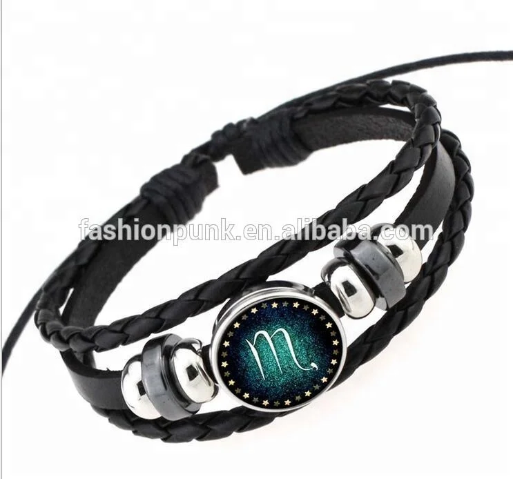 Space Series Metal Glass Gemstone Cuff Bracelet Punk Gothic Leather Bangle Lucky Bangle