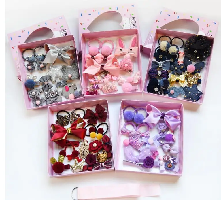 Детские комплекты аксессуаров для волос, милая Подарочная коробка для девочек, кожаная лента, Шпилька для волос