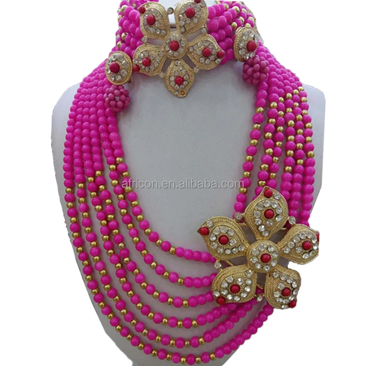 Queency Wholesale Nigeria Fashion Necklace African Jewelry Set Beads for Wedding