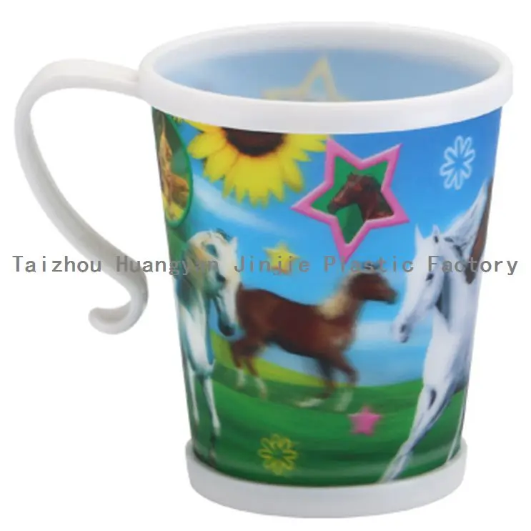 320ml, Eco-friendly, in-mold -labeling, cute kids pp tooth cup with handle and lid