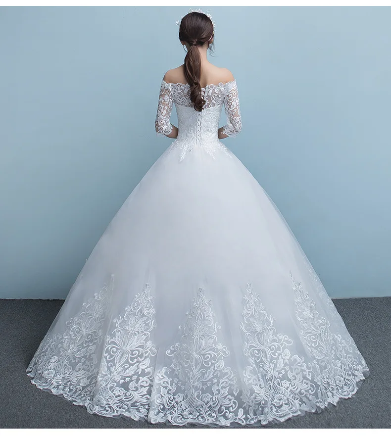 
Off Shoulder Lace Wedding Gowns 2018 with sheer Sleeves 