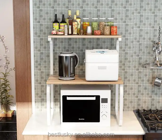 
Wooden kitchen shelf storage microwave storage shelf for metal microwave oven shelf 