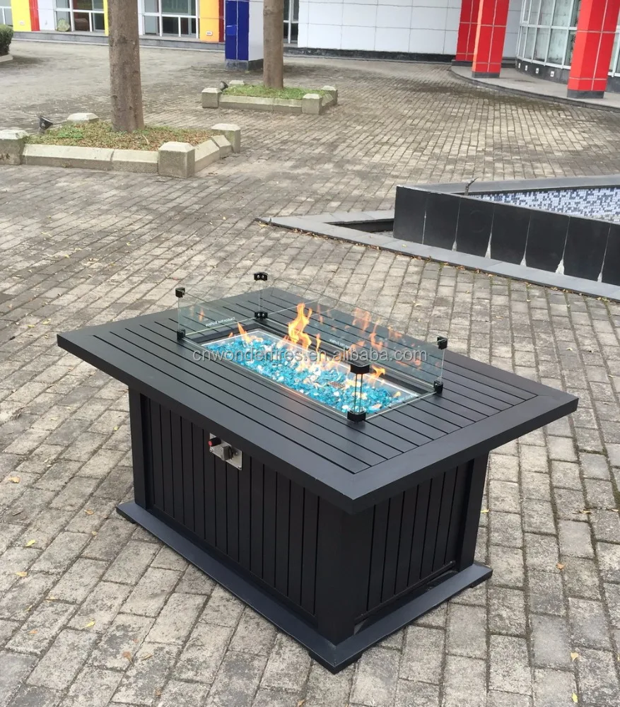 
Promo outdoor Rectangle Aluminum Gas Fire pit Table, 55000 BTU,Stainless steel drop in pan 