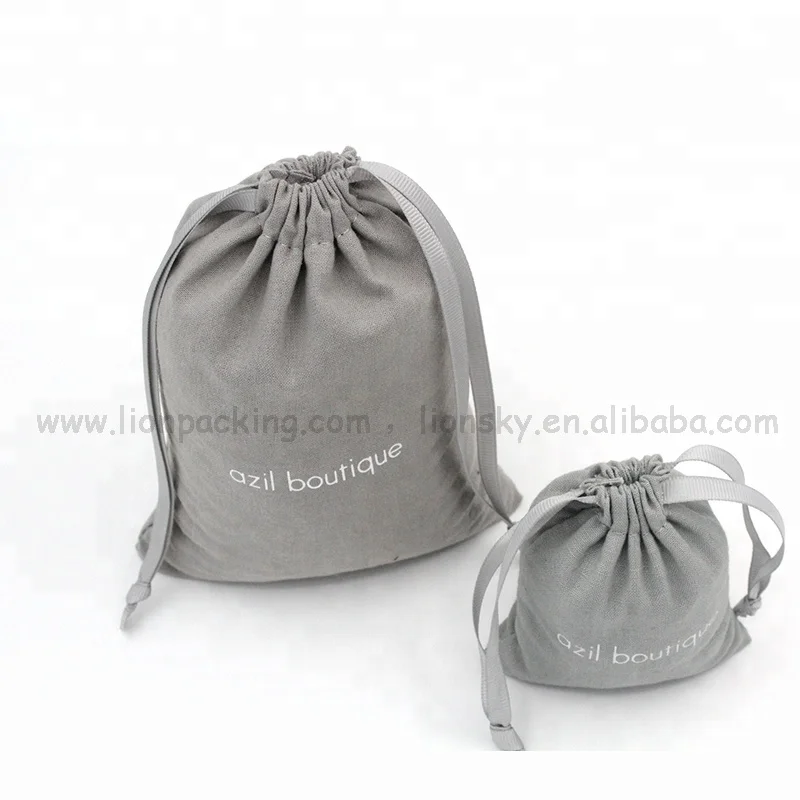 Серые простые хлопковые подарочные муслиновые подарочные мешочки на шнурке с принтом логотипа под заказ