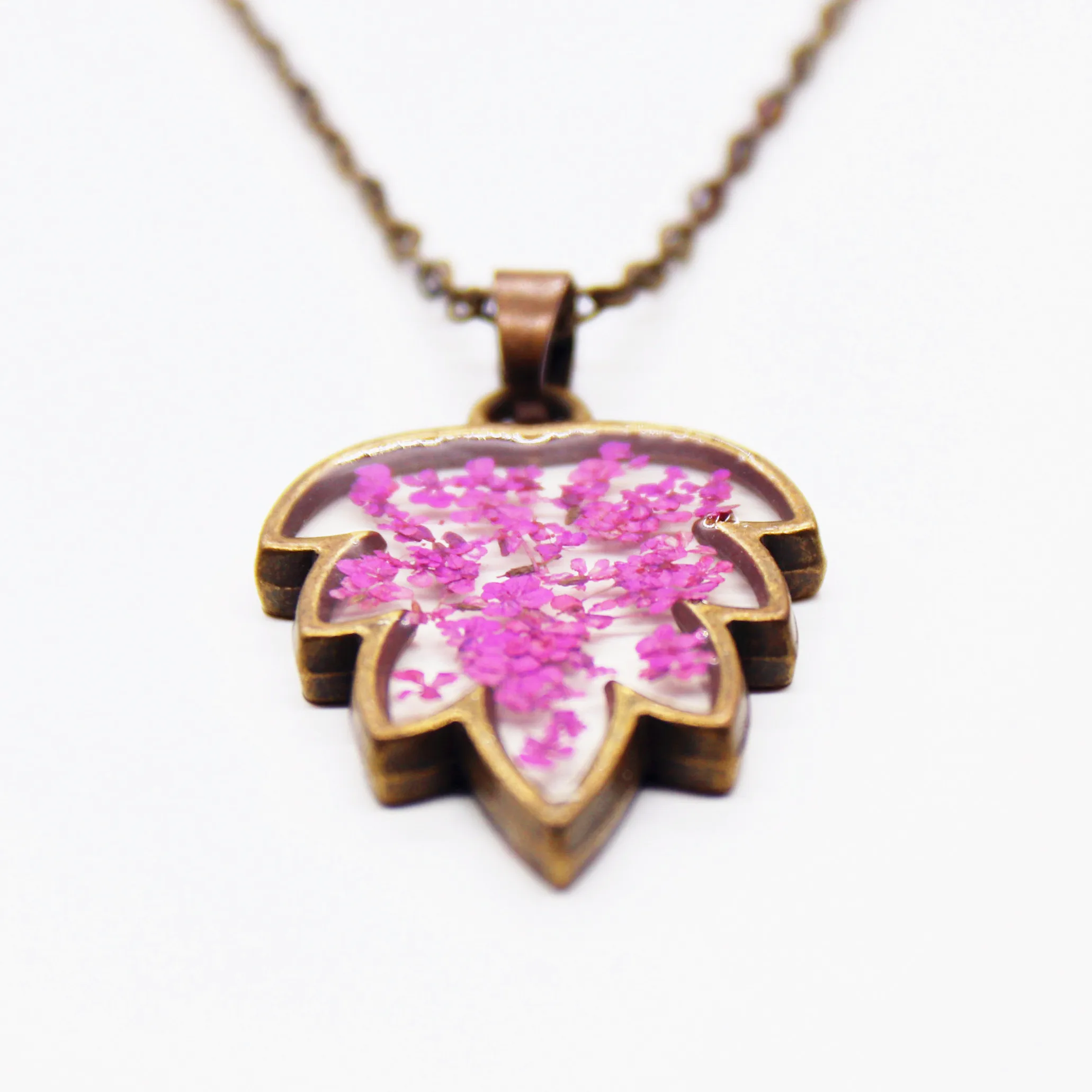 vintage grape shape old copper colour necklace supernatural real dried flower Minimalist necklace