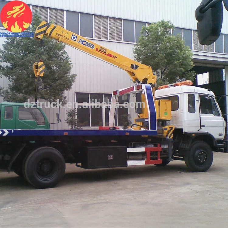 Dongfeng 8ton flat bed tow truck, tow truck with crane
