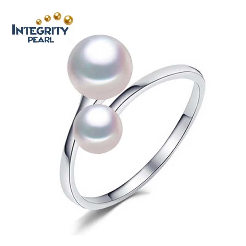 925 sterling silver women fashion white color 7mm and 9mm 3A button freshwater pearl ring