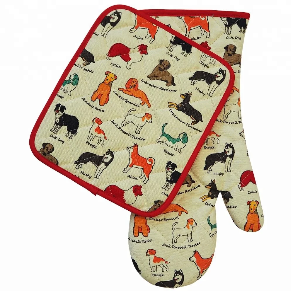 100% Cotton, Eco-Friendly & Safe Pot Holders and Oven Mitts Kitchen Set
