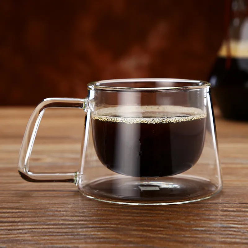 Wholesale BPA Free Double Wall Borosilicate Glass Coffee Tea Cup, Clear Reusable Insulated Glass Drinking Coffee Mug With Handle