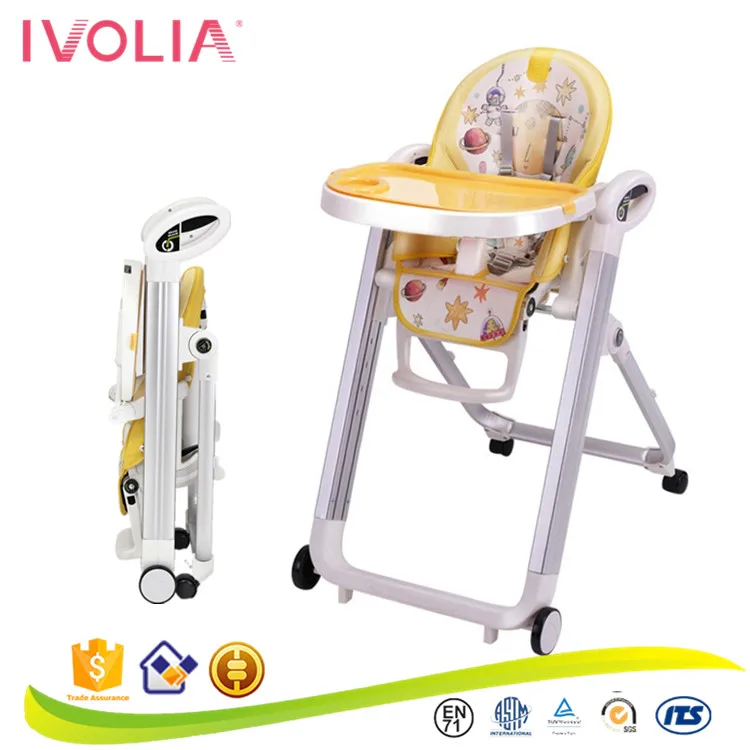 Luxury PU fabric kids folding highchair baby feeding high chair