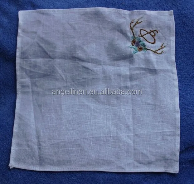 embroidery linen handkerchief with piping hem