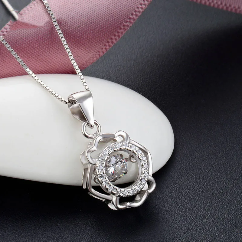 Smart Korean Moissanite CZ Diamond Sterling Silver Pendant Necklace for Women YJAD001476