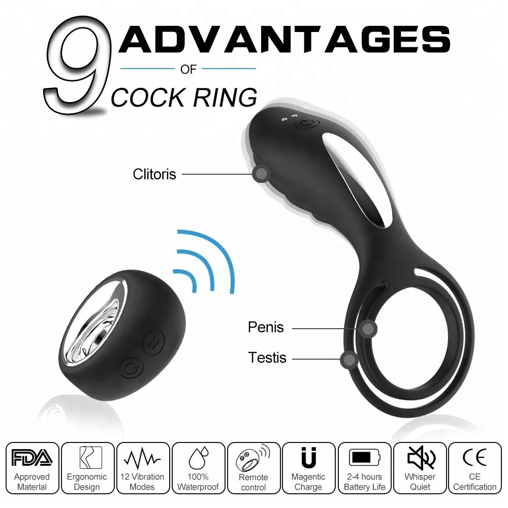 Wireless remote control silicone g-spot vibrating cock ring for couples sex toys