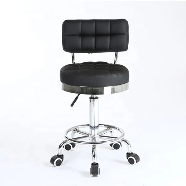 Round cushion leisure salon barber stool with wheels and back, plastic hospital stool chair, commercial furniture