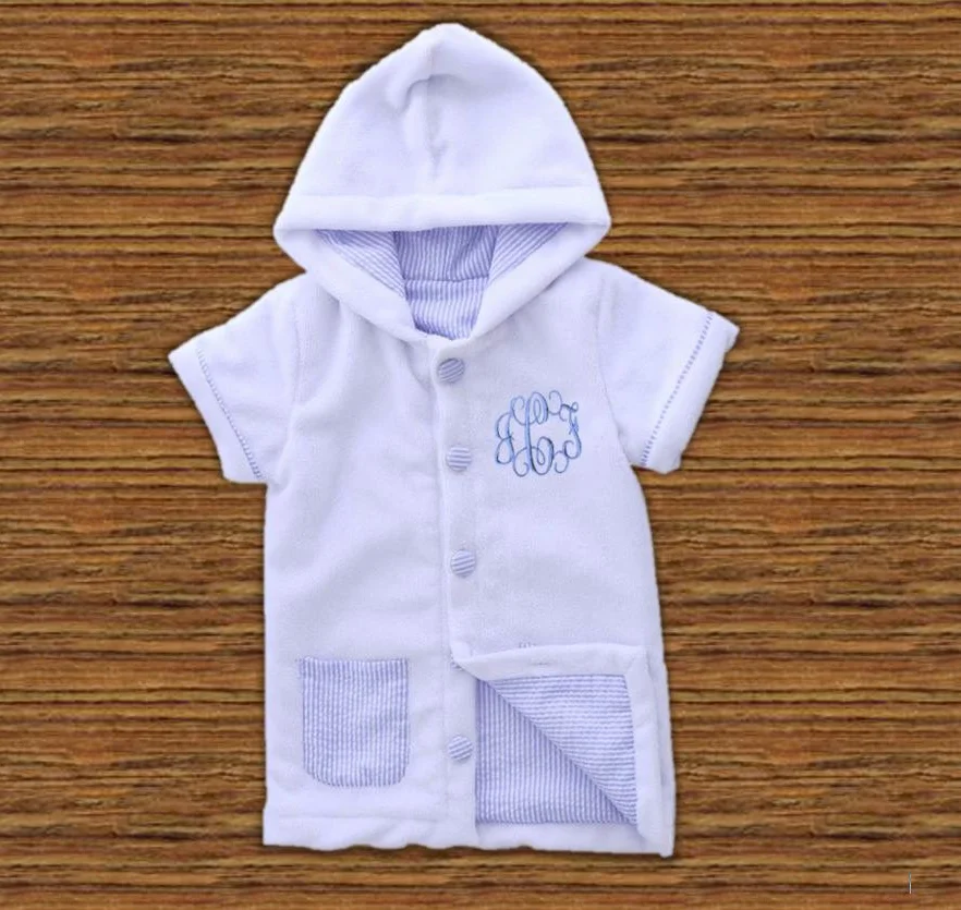 
Pink and Blue Cotton Kids Swim Bathrobe Personalized Seersucker Lined Terry Hooded Swimsuit 