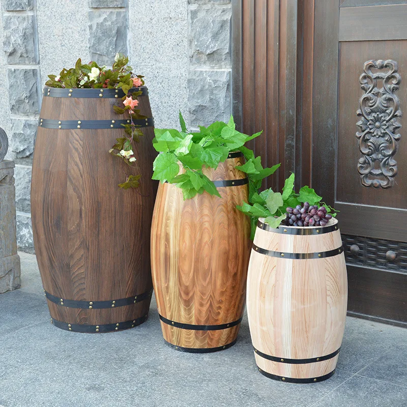 
Antique Beer Wine Barrel Flower Rack Charried Fir Wood Decoration Wine Barrel Wedding Bar Ornament Property Barrel 