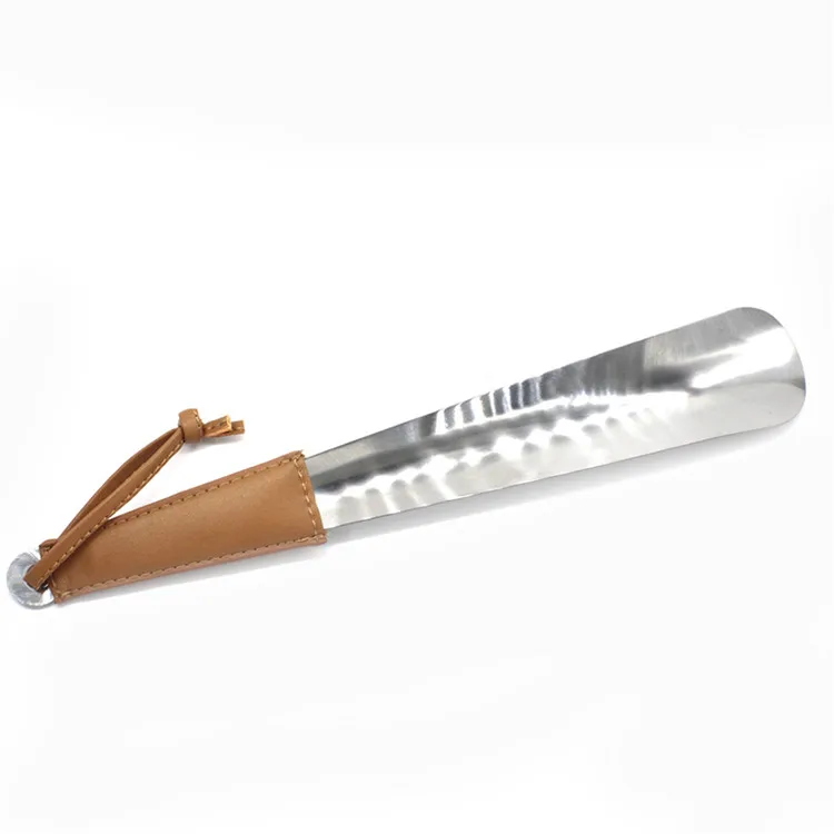 38cm stainless steel leather portable long shoe horn for seniors