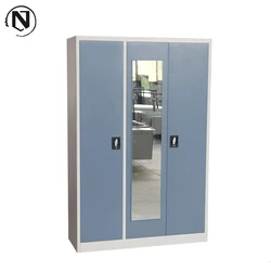 Metal Wardrobe with Mirror Bedroom Cloth Storage Lightweight 3 Door Steel Bedroom Furniture Wardrobe Cabinet Home Furniture
