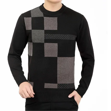 New style middle aged fashion Square good quality classic Dad clothes business O-neck knitwear Exquisite cashmere Men sweater