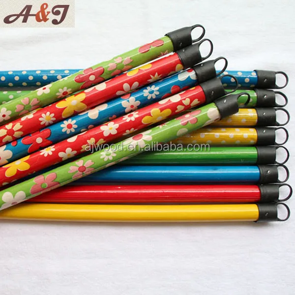 Varied colors PVC coating wood sticks broom with stand thread